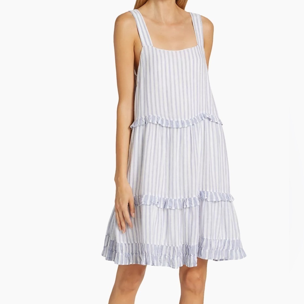 Rails Sandy Linen-Blend Mini Dress Blue Iris stripe mix size Small
